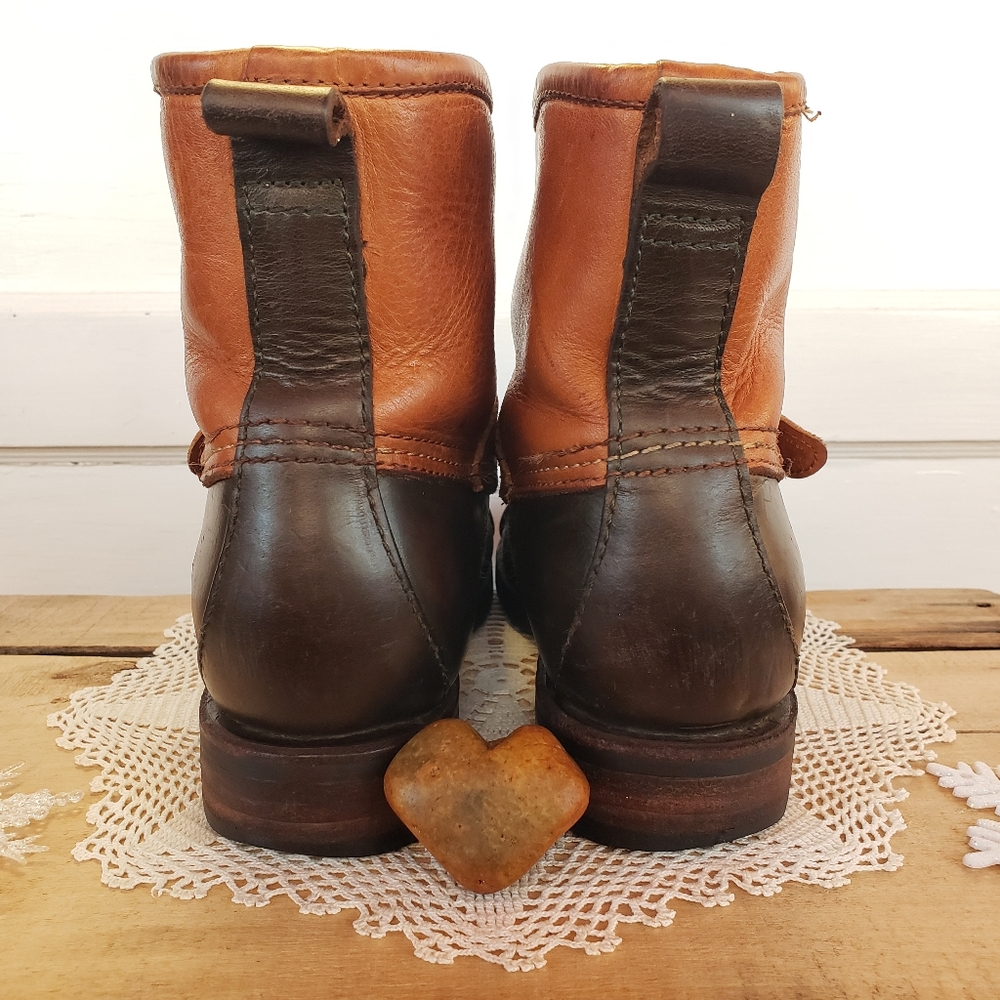 Olive Green Frye Shearling Fur Veronica Leather Duck Bootie Moto Engineer Boho🌿 - Picture 4 of 10